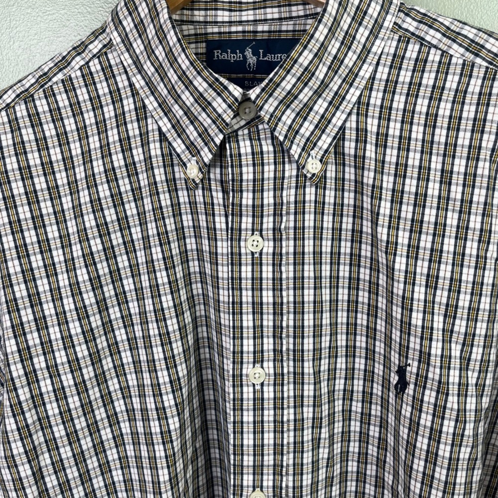 Ralph Lauren Blake Black Yellow Plaid Short‎ Sleeve Shirt Pony XL Men's